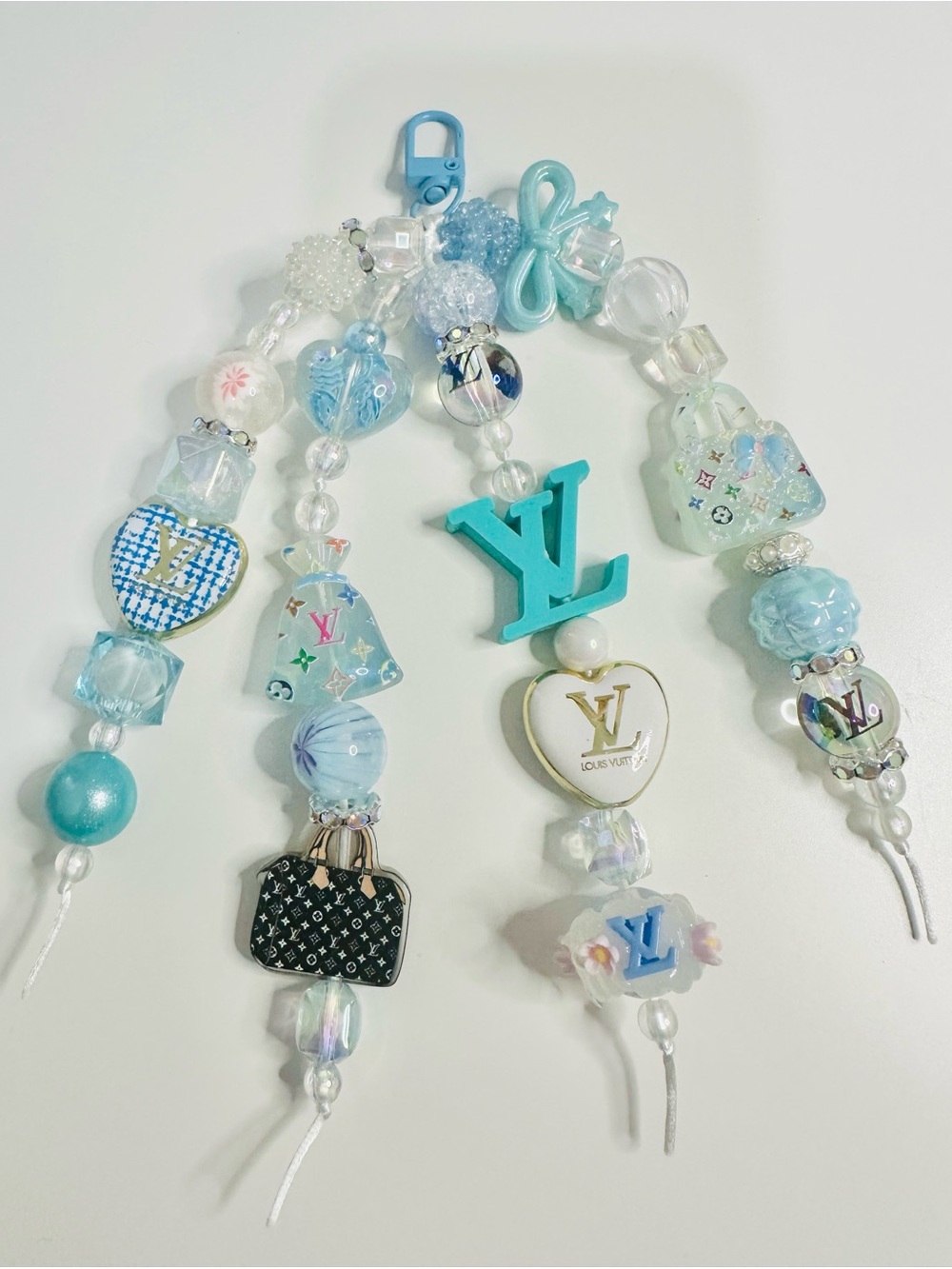 Louis Vuitton Light Blue and White Beaded bag Charm